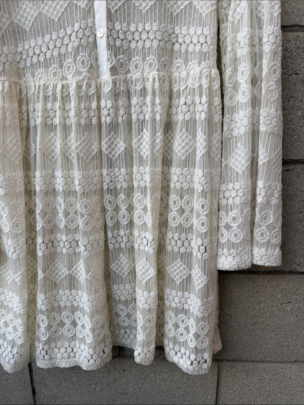 Crochet Lace Long-Sleeve Mini Dress - Sheer - Picture 3 of 7